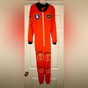 Orange Astronaut Costume/Dress-Up with themed patches - youth size M (7/8)